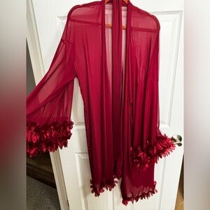 Elegant Sheer Robe with Feather Like Trim